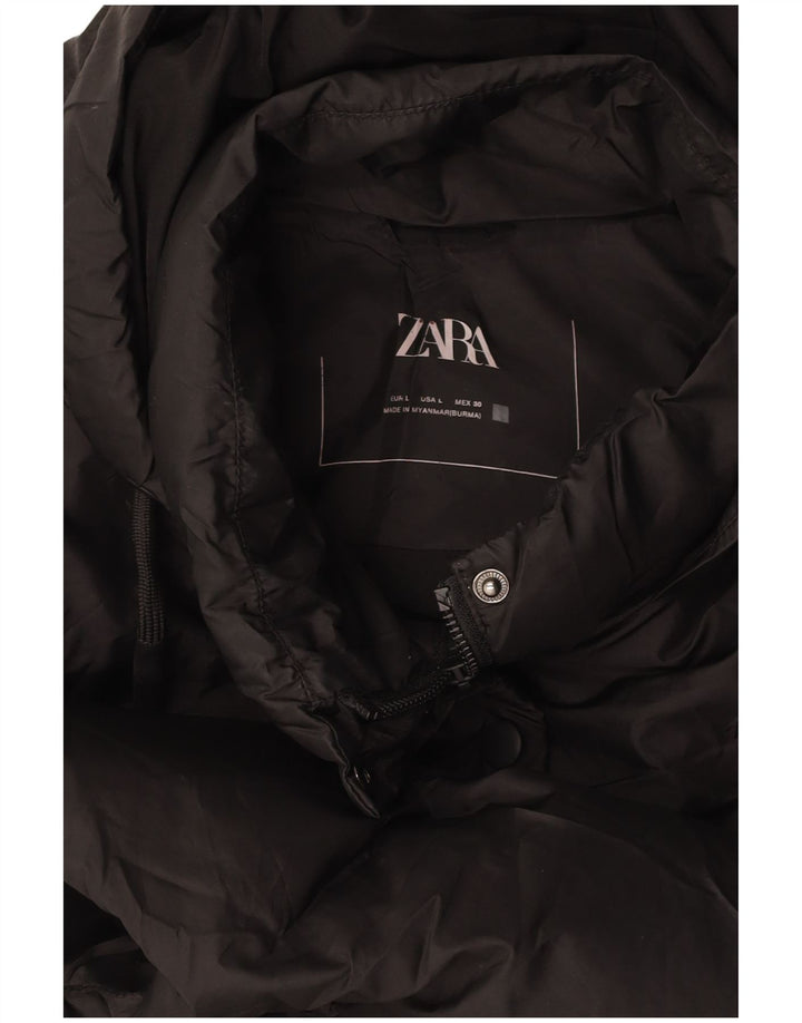 ZARA Mujer Chaleco Acolchado Con Capucha UK 46 Large Negro