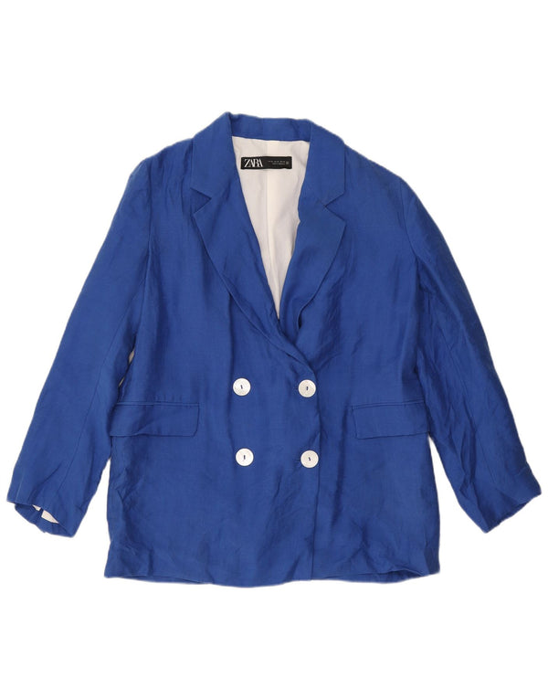 Zara Mujer Chaqueta Blazer Extragrande De Doble Botonadura Reino Unido 6 XS Azul Lyocell
