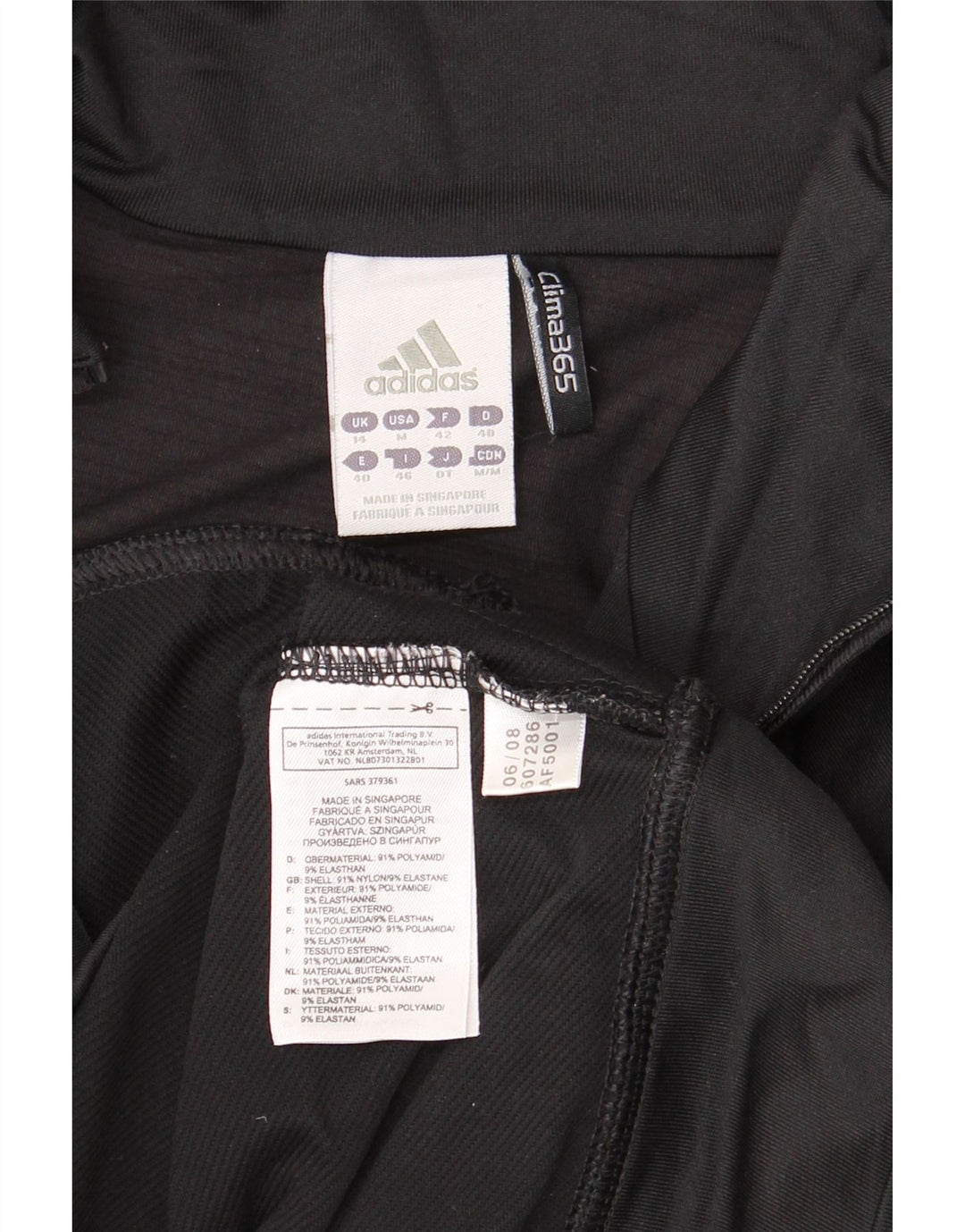 ADIDAS Mujer Climalite Chándal Top Chaqueta UK 14 Grande Poliamida Negra