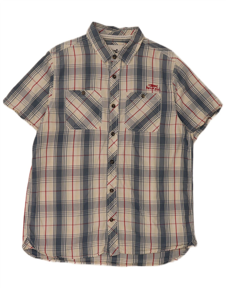 Weird Fish Camisa de manga corta para hombre de algodón a cuadros azules grandes