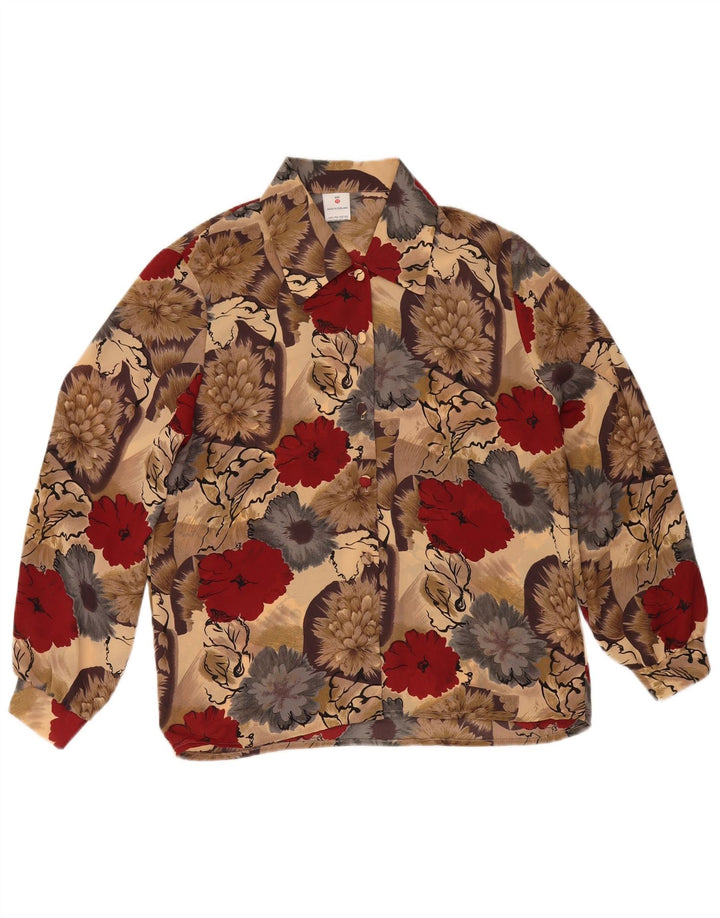 Vintage mujer camisa blusa Reino Unido 12 poliéster floral multicolor medio