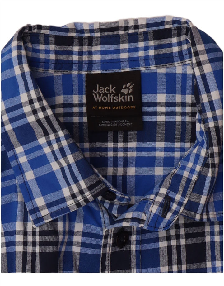 JACK WOLFSKIN Camisa de manga corta para hombre ES 36/38 Small Blue Check Poliamida