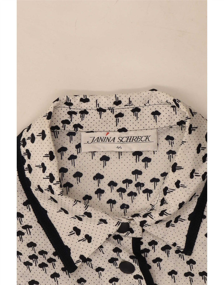 Janina Schreck Blusa camisera con estampado abstracto para mujer EU 44 XL Blanco