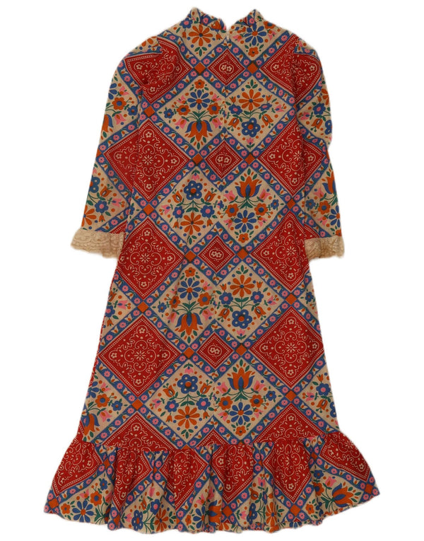 Vintage mujer 3/4 manga Maxi vestido Reino Unido 4 XS multicolor floral
