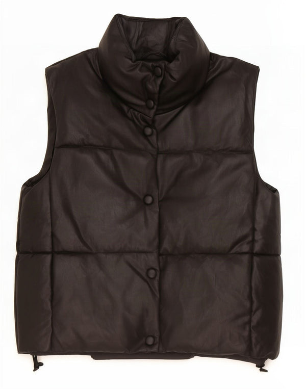 Zara Mujer Chaleco Acolchado De Piel Sintética Extragrande UK 10 Small Poliéster Negro
