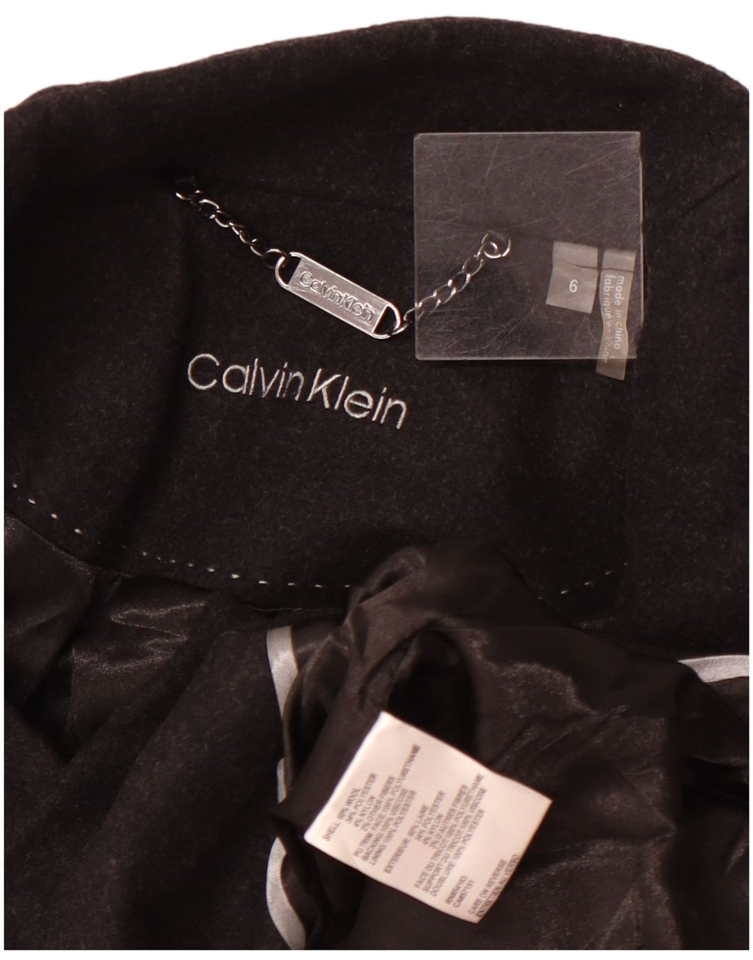 Calvin Klein Abrigo para Mujer US 6 Mediano Lana Negra