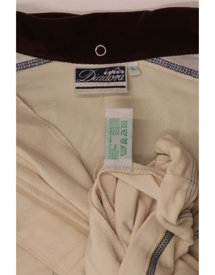 Diadora Mujer Con Capucha Chándal Top Chaqueta Grande Beige Geométrico Poliéster