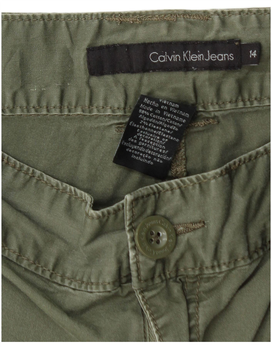 CALVIN KLEIN Pantalones cortos casuales para mujer US 14 XL W34 Algodón caqui
