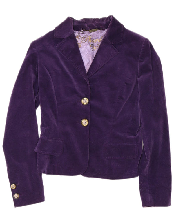 Phard Chaqueta Blazer de Terciopelo con 2 Botones para Mujer UK 10 Small Purple Cotton