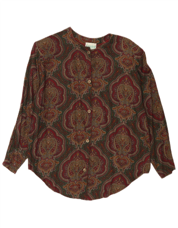 Vintage mujer camisa blusa Reino Unido 14 medio multicolor Paisley Viscosa