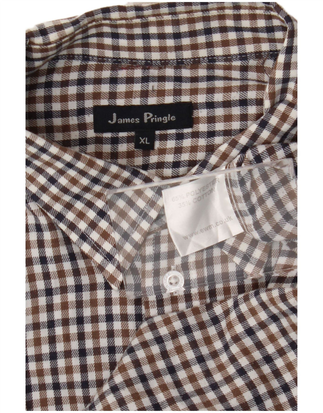 James Pringle Camisa para hombre XL Marrón Cuadros Poliéster