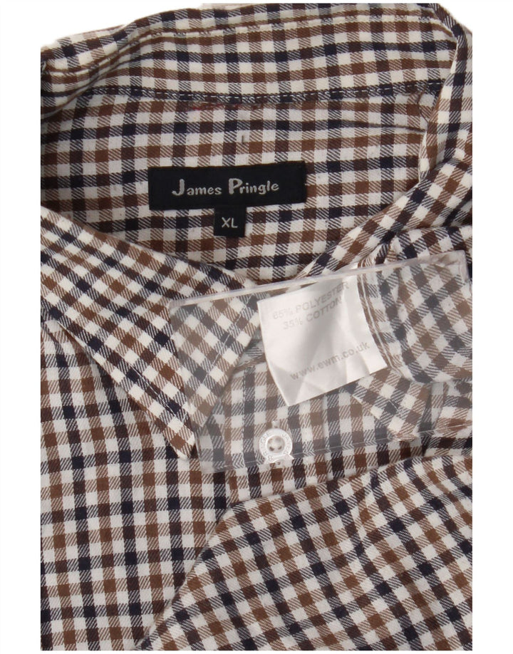 James Pringle Camisa para hombre XL Marrón Cuadros Poliéster