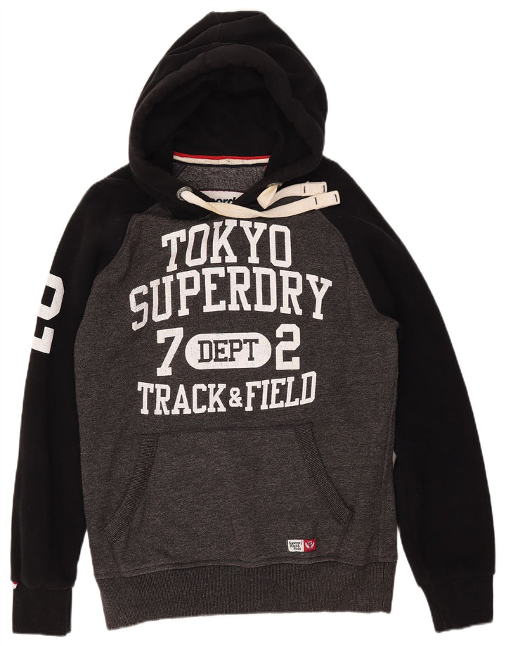 SUPERDRY Jersey con capucha y gráfico Track & Field para hombre, talla grande, color gris