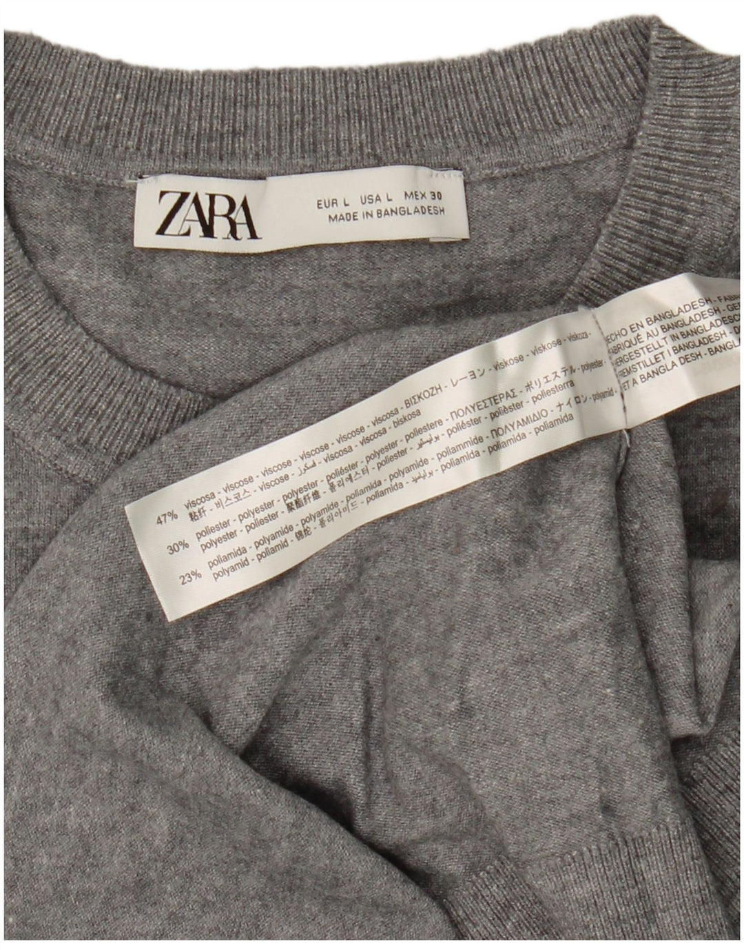 Zara Suéter De Cuello Redondo De Gran Tamaño para Mujer UK 46 Grande Gris Moteado
