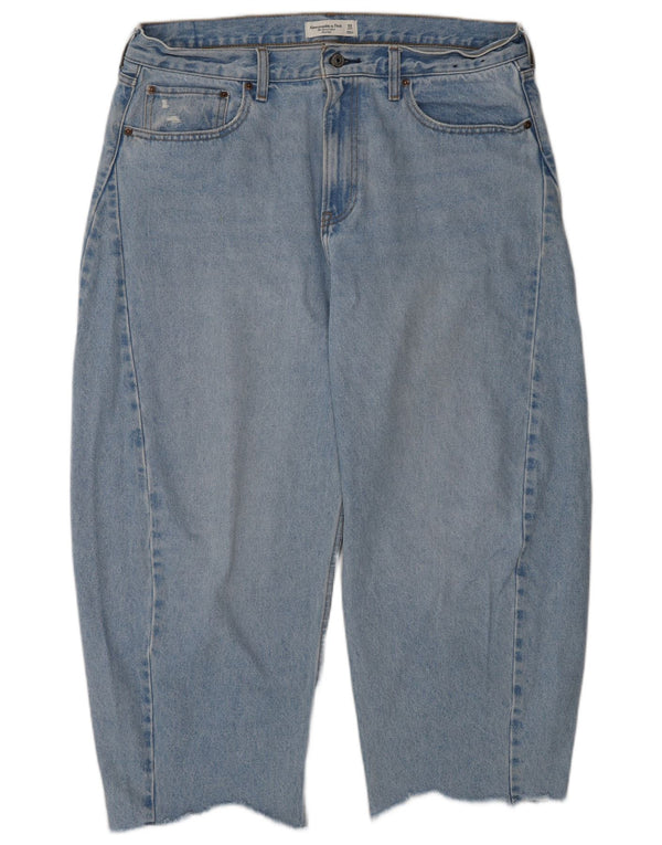 Abercrombie & Fitch Vaqueros recortados de tiro medio Barrel para mujer W32 L26 Azul