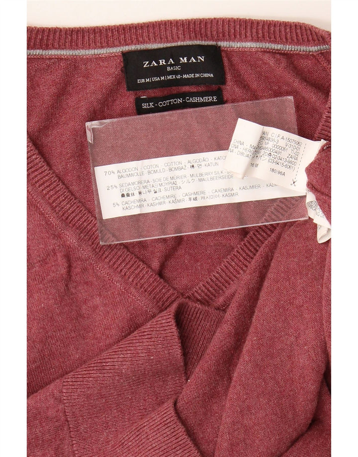 Zara Hombre Jersey Con Cuello En V Jersey Algodón Burdeos Medio