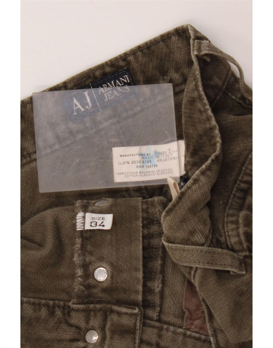 ARMANI Pantalón Casual Recto Hombre W34 L29 Algodón Caqui