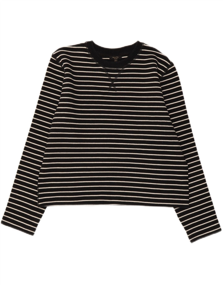 Massimo Dutti Top Mujer Manga Larga UK 44 Mediano Negro Rayas Algodón
