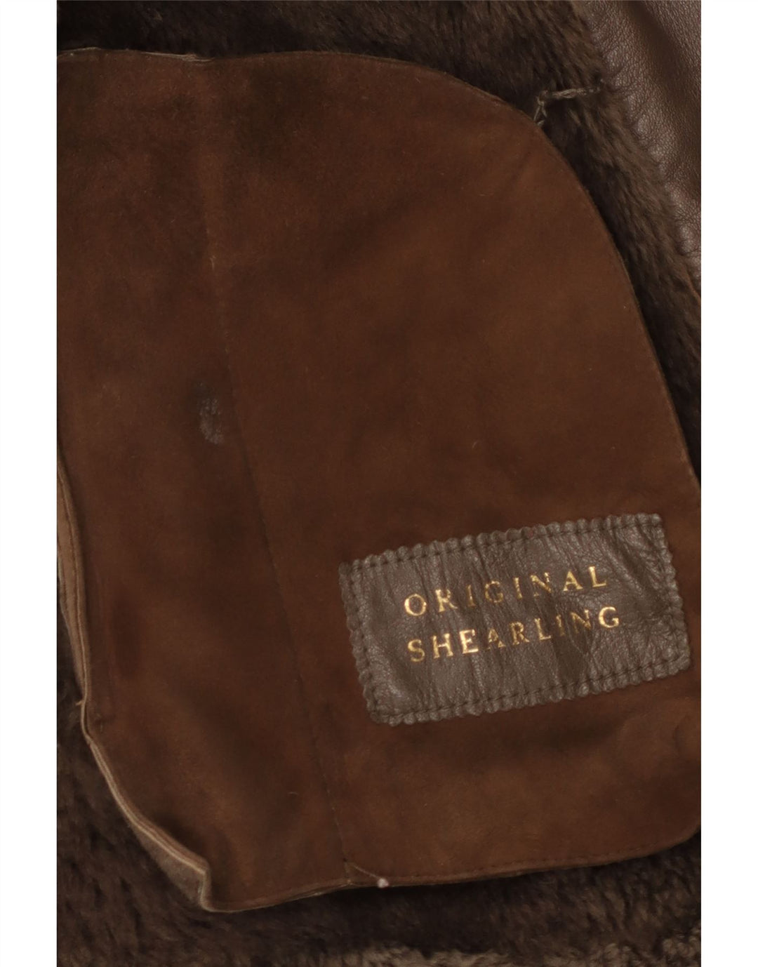 Vintage mujer shearling abrigo Reino Unido 16 cuero marrón grande