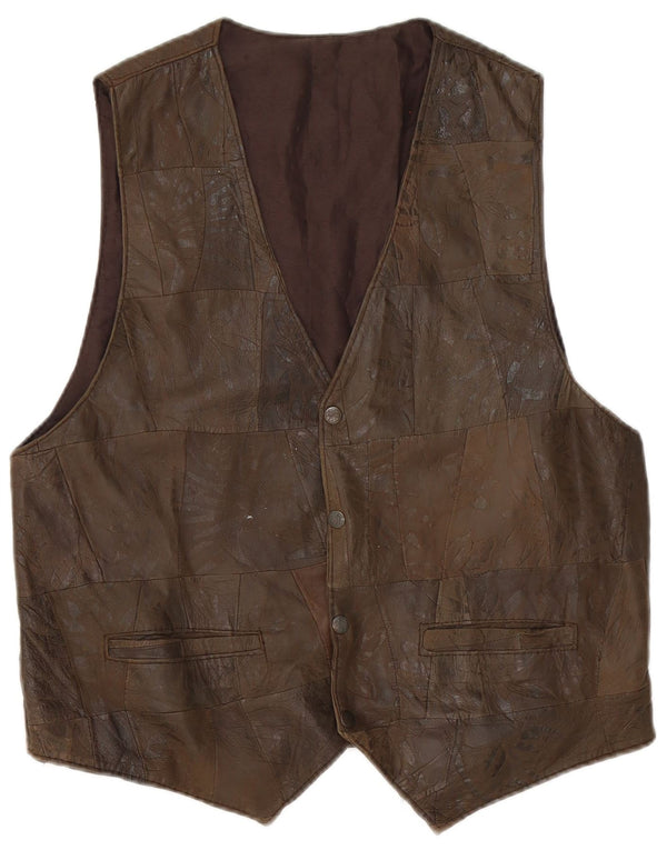 Chaleco de cuero vintage para hombre marrón medio