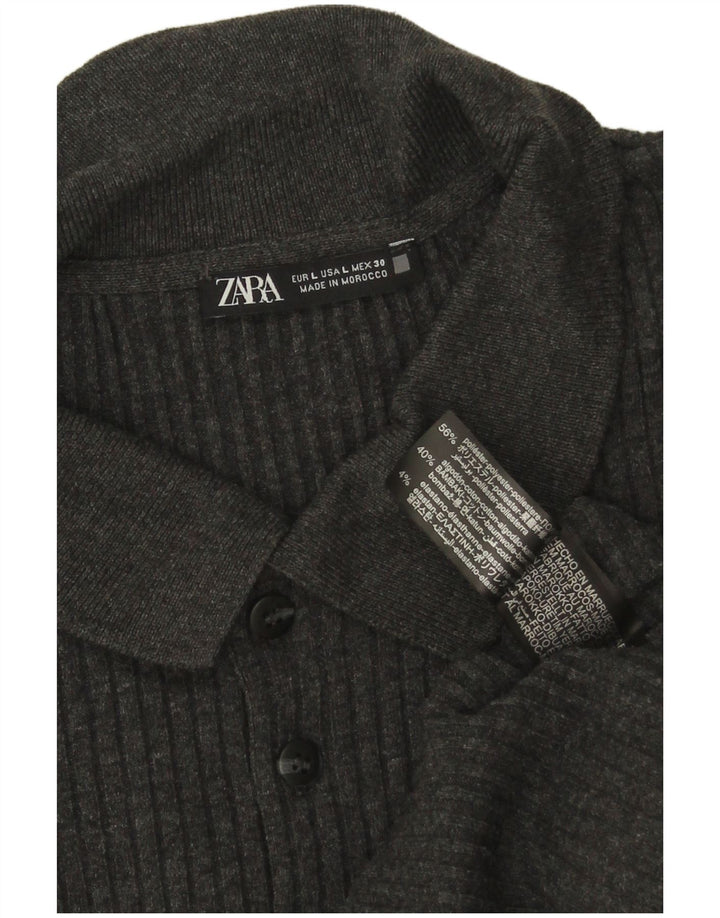 Zara Hombre Polo Cuello Jersey Jersey Grande Poliéster Gris