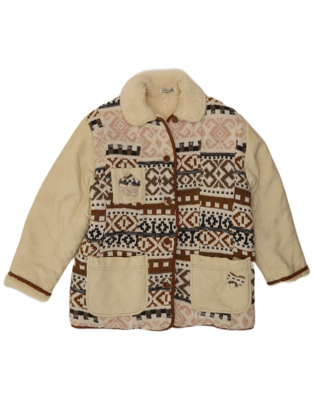 Vintage mujer estampado Sherpa chaqueta EU 40 medio multicolor Fair Isle