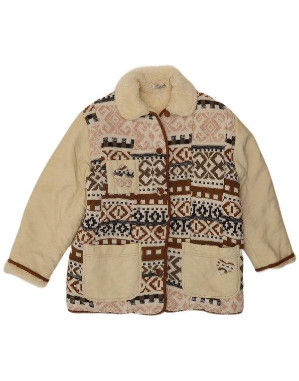 Vintage mujer estampado Sherpa chaqueta EU 40 medio multicolor Fair Isle