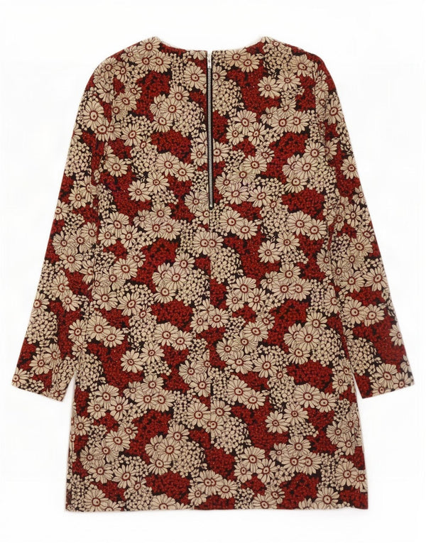 Zara Vestido tubo de manga larga para mujer UK 40 Poliéster floral rojo mediano