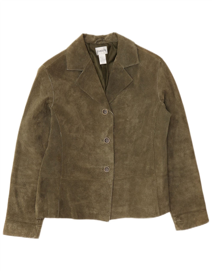 Chico's Chaqueta Blazer de Ante de Gran tamaño con 3 Botones para Mujer US 0 XS Cuero Caqui