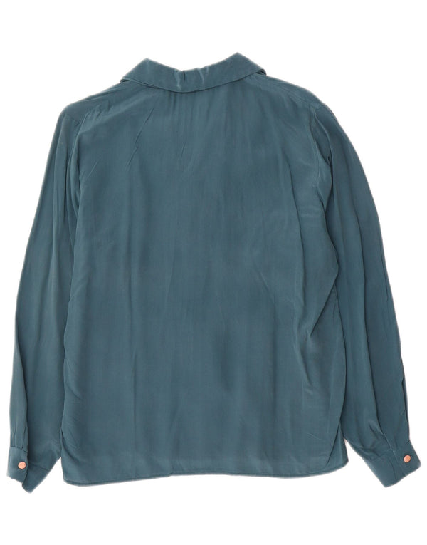 Vintage mujer camisa blusa Reino Unido 16 azul grande