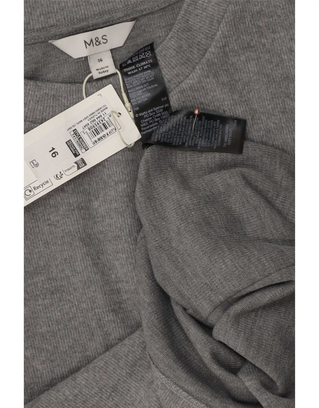 Marks & Spencer Camiseta para Mujer Top UK 46 Grande Gris Poliéster