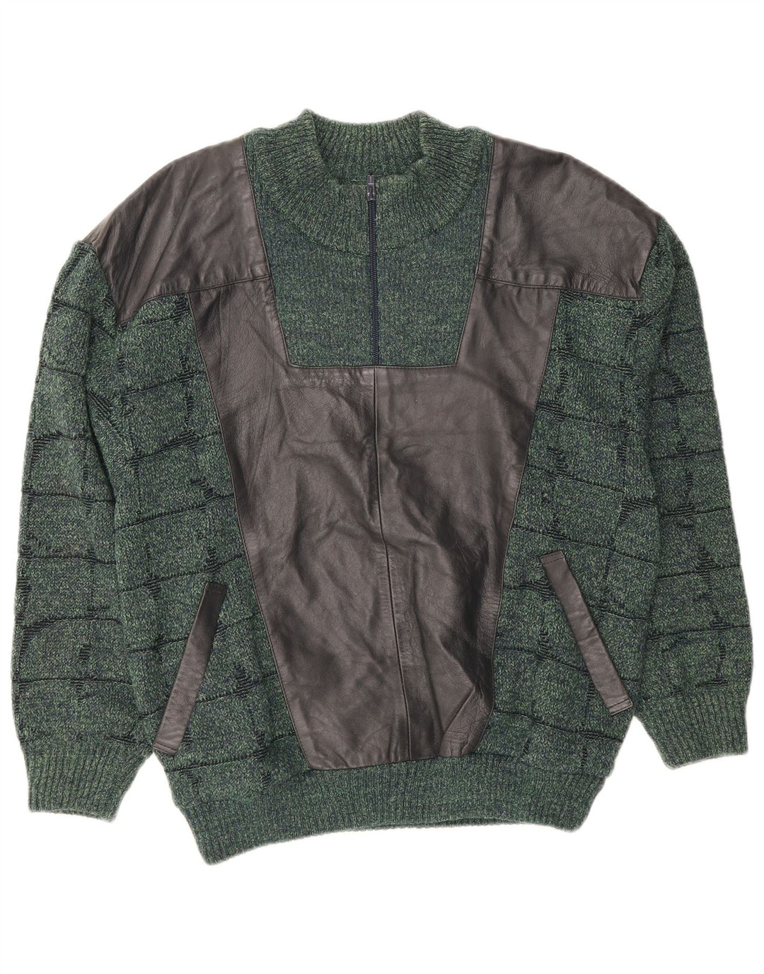 Sergio Barbieri Jersey con cuello y cremallera para hombre IT 52 Lana a cuadros verde grande