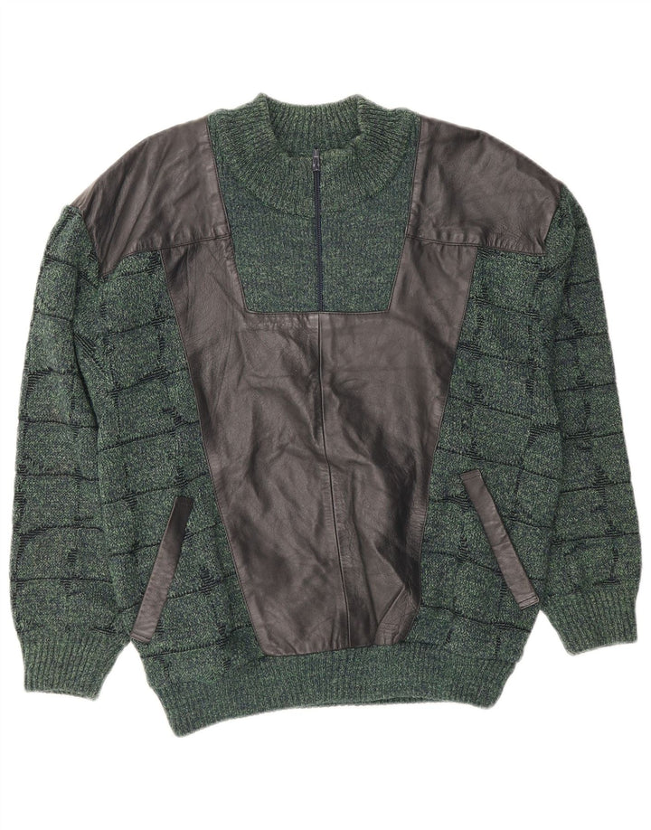 Sergio Barbieri Jersey con cuello y cremallera para hombre IT 52 Lana a cuadros verde grande