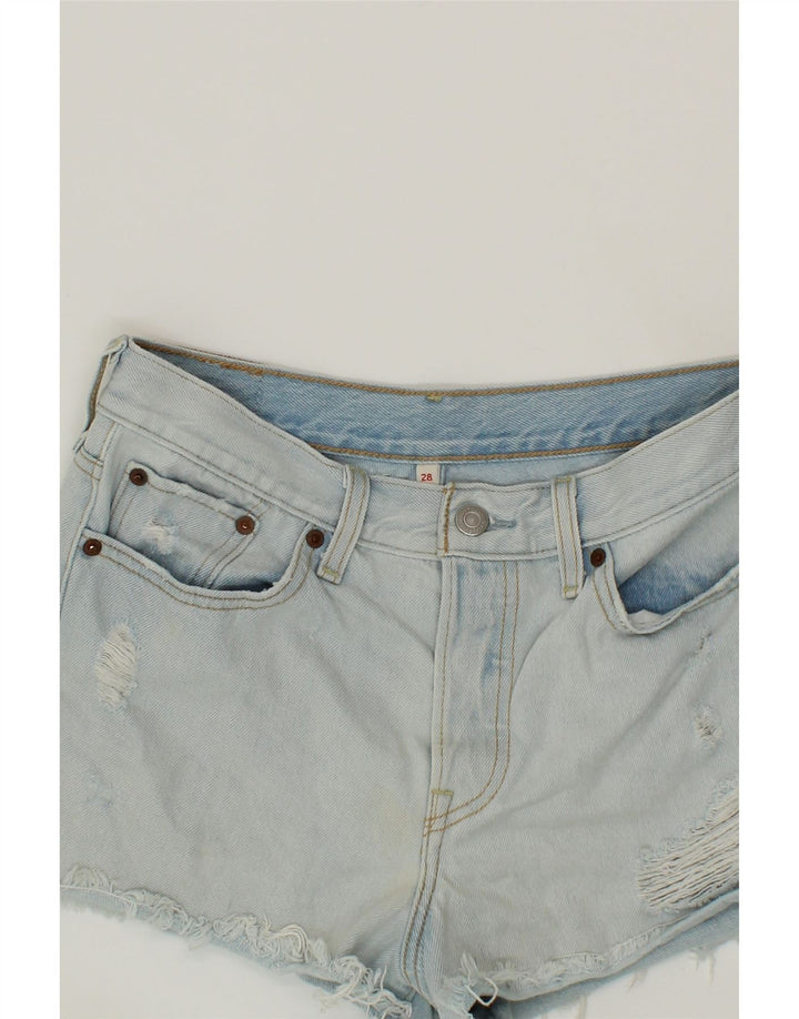 LEVI'S Womens Distressed Denim Shorts W28 Medium Blue Cotton Vintage Levi's and Second-Hand Levi's from Messina Hembry 