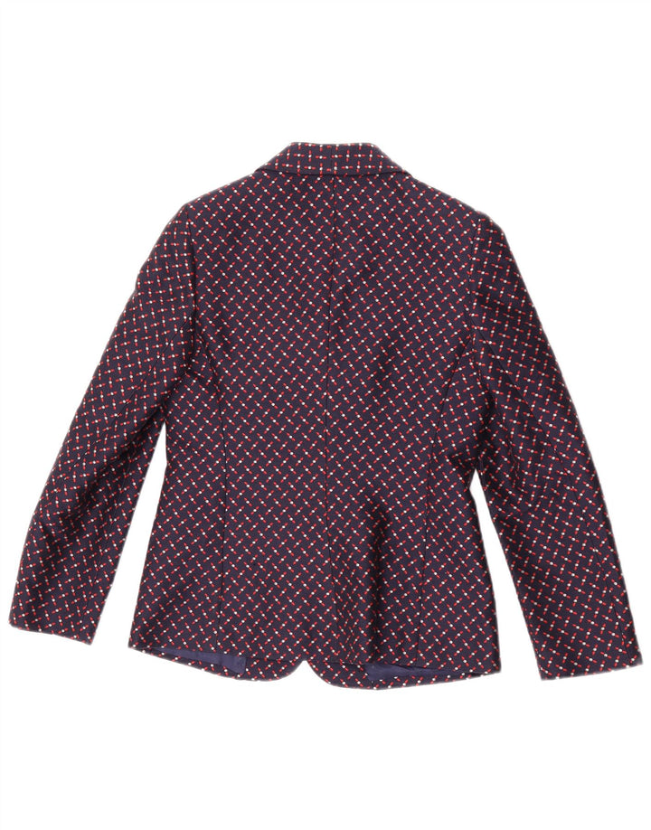 Giole Chaqueta Blazer de 3 Botones para Mujer UK 8 Small Azul Marino Geométrico