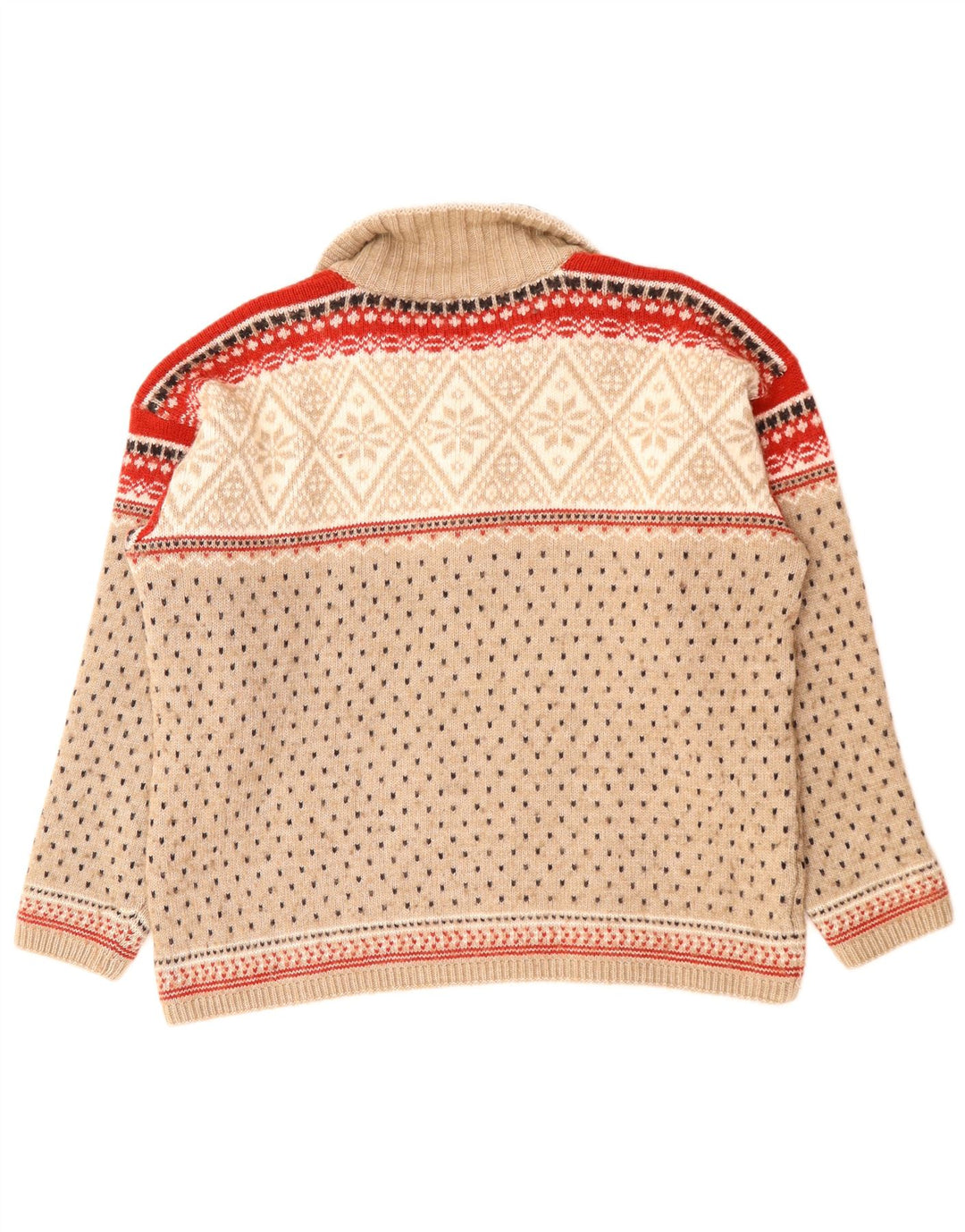 CAMPAGNOLO Suéter tipo jersey con cuello y cremallera para hombre XL Lana Fair Isle beige