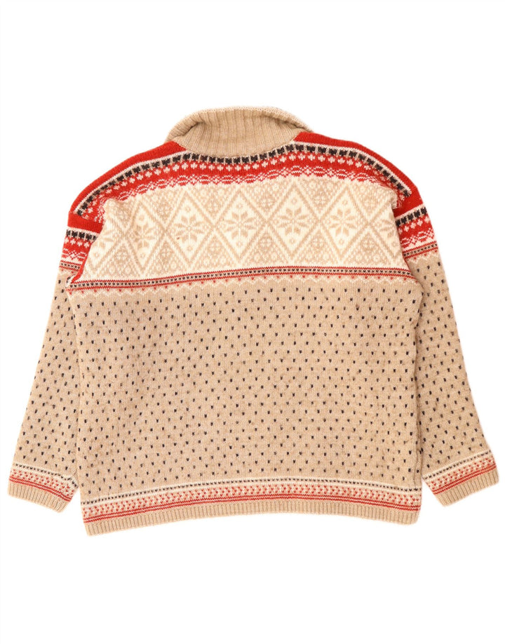 CAMPAGNOLO Suéter tipo jersey con cuello y cremallera para hombre XL Lana Fair Isle beige
