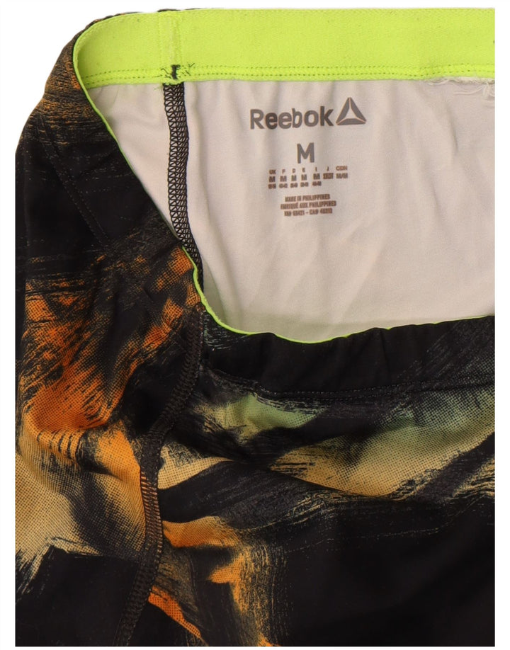 Reebok Leggings con patrón abstracto para mujer, talla 44, talla M, color negro