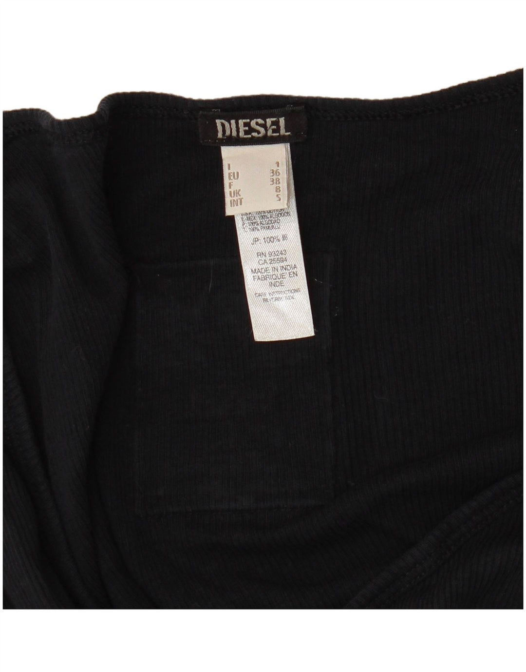 DIESEL Top gráfico para mujer de manga larga UK 8 Small Algodón negro