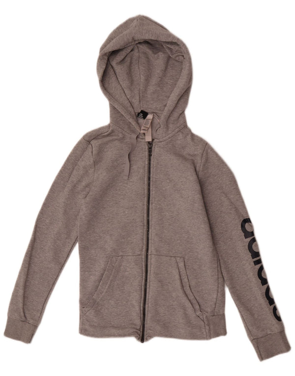 Adidas Sudadera con capucha y cremallera gráfica para mujer UK 8/10 Small Grey Cotton