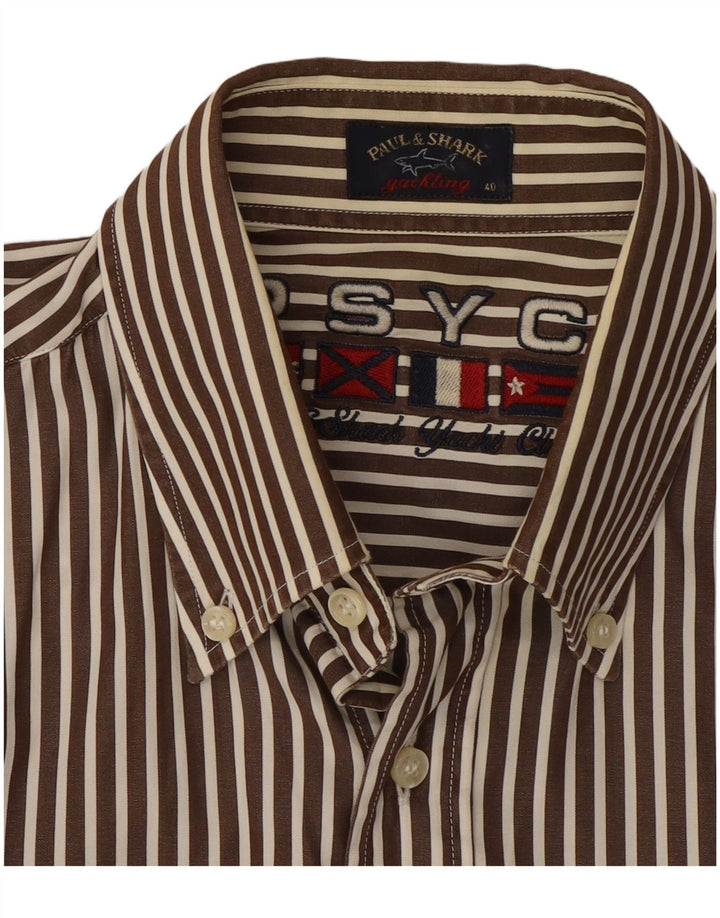 Paul & Shark Camisa para hombre Talla 40 Algodón a rayas marrón medio