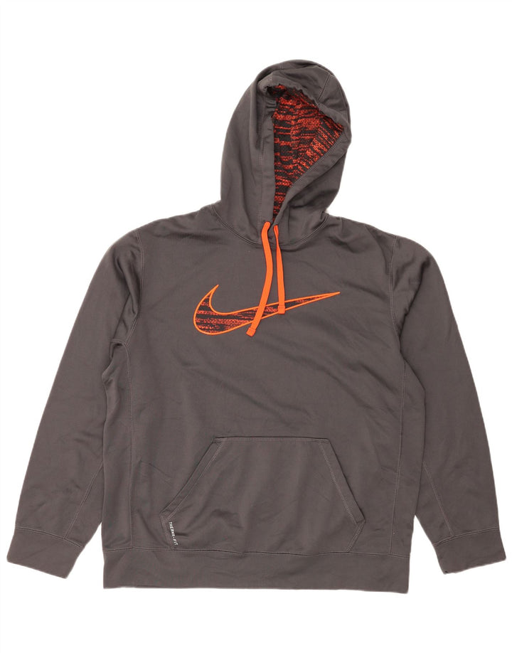 Nike Therma-Fit Graphic Sudadera con capucha para hombre, talla grande, poliéster gris