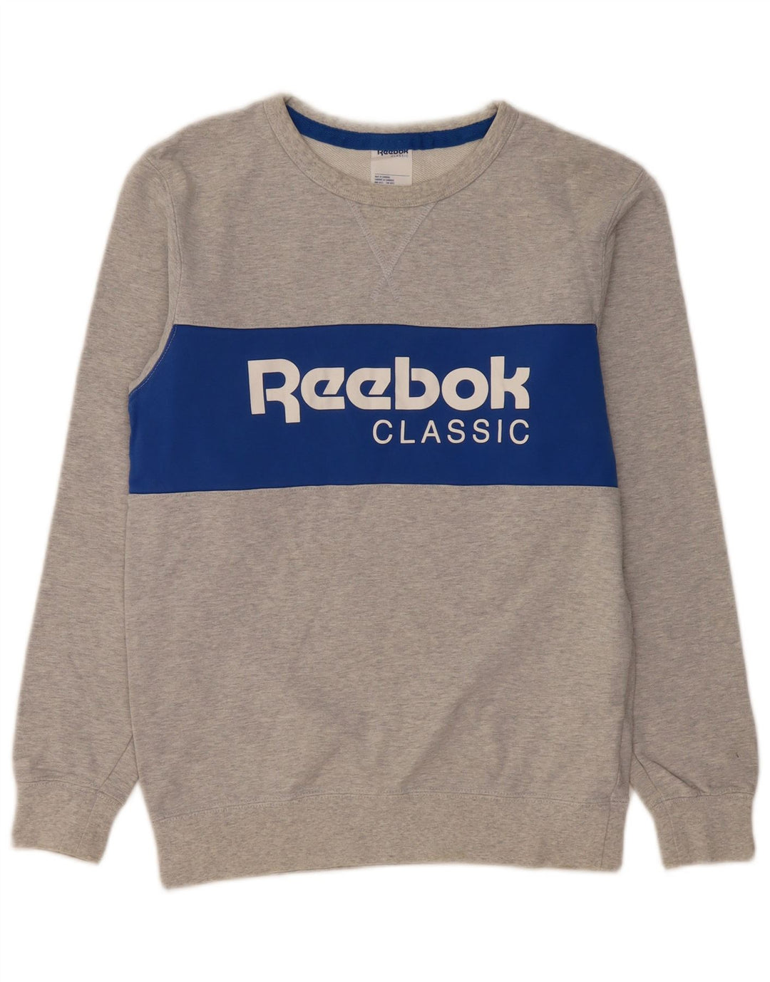 REEBOK Hombre Sudadera Gráfica Jersey Pequeño Gris Colorblock Algodón