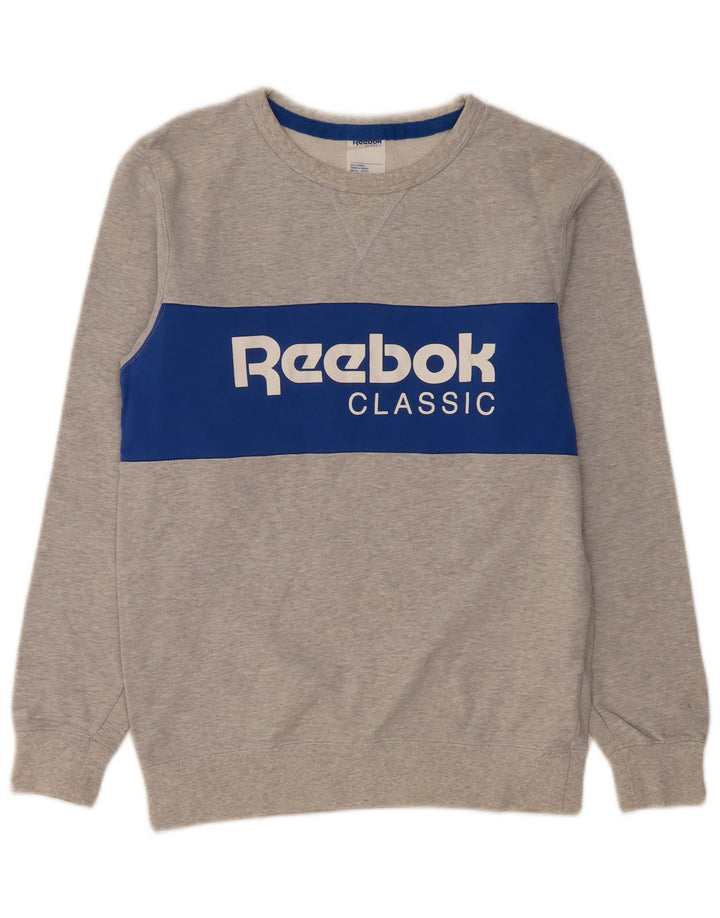 REEBOK Hombre Sudadera Gráfica Jersey Pequeño Gris Colorblock Algodón
