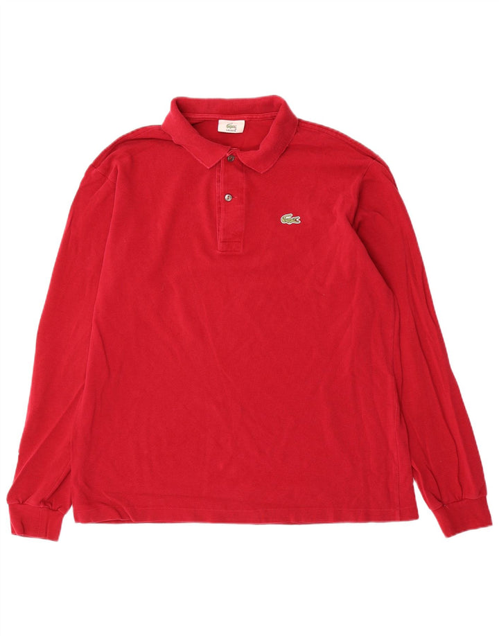Lacoste Polo de manga larga para hombre talla 4 mediano algodón rojo