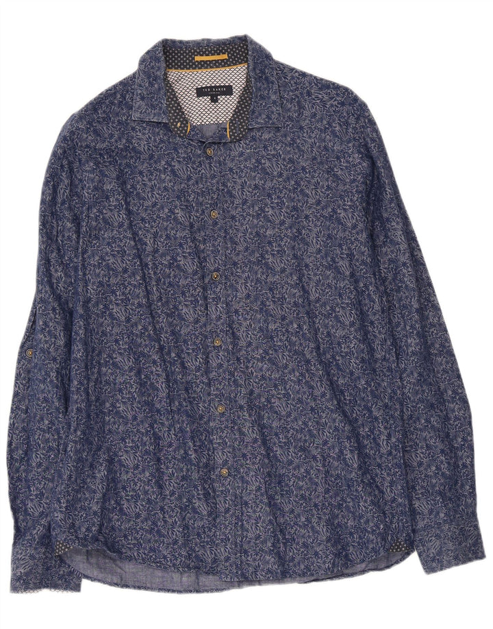 TED BAKER Camisa para hombre Talla 4 Grande Azul Marino Floral Algodón