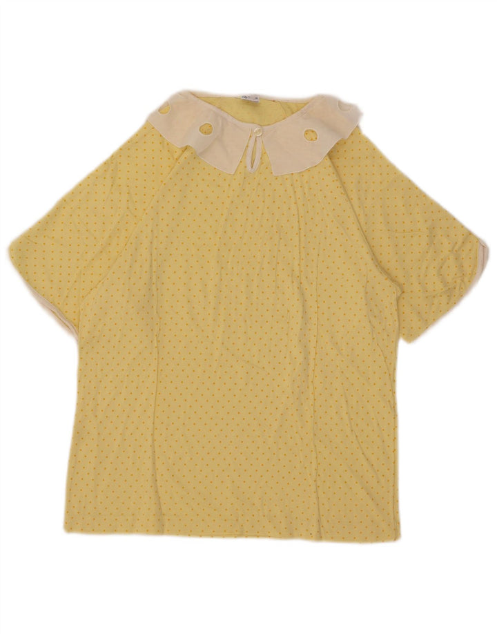 Vintage mujer blusa top US 4 pequeño amarillo manchado algodón