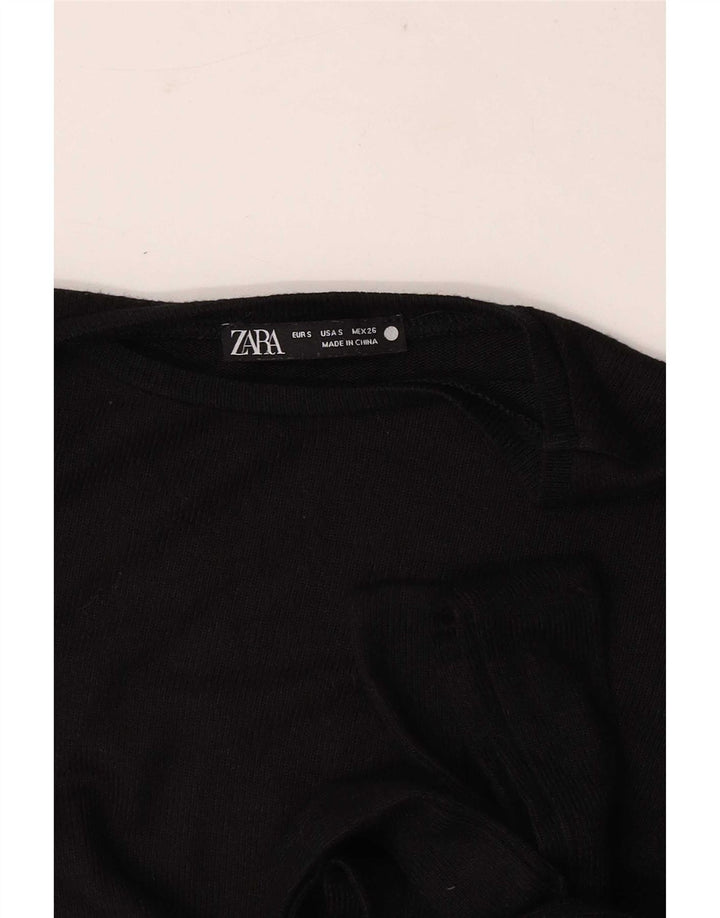 Zara Mujer Top Con Lazo Frontal Manga Larga UK 8 Small Negro