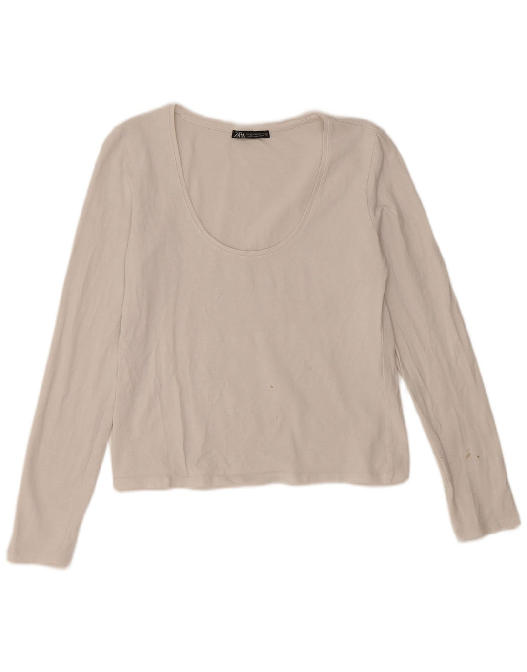 Zara Mujer Crop Top Manga Larga UK 42 Medio Algodón Blanco