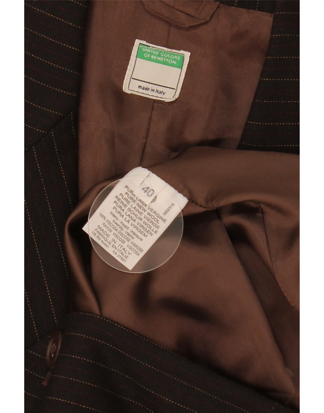 Blazer De Mujer Benetton De 2 Botones IT 40 Small Marrón A Rayas De Lana Nueva